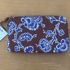 Vera Bradley Brown Wristlet with Blue and White Paisley